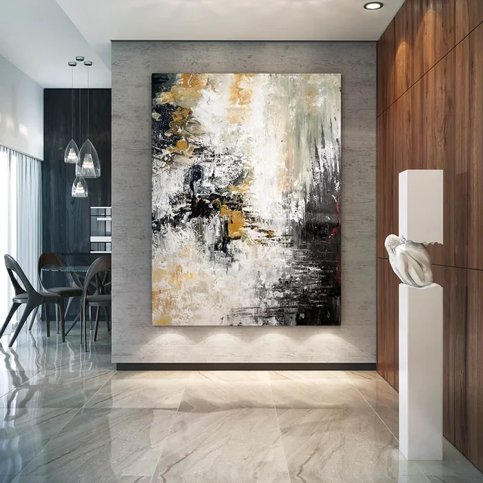 Black Gray Yellow Abstract Painting on Canvas Modern Paintings Big Qp067