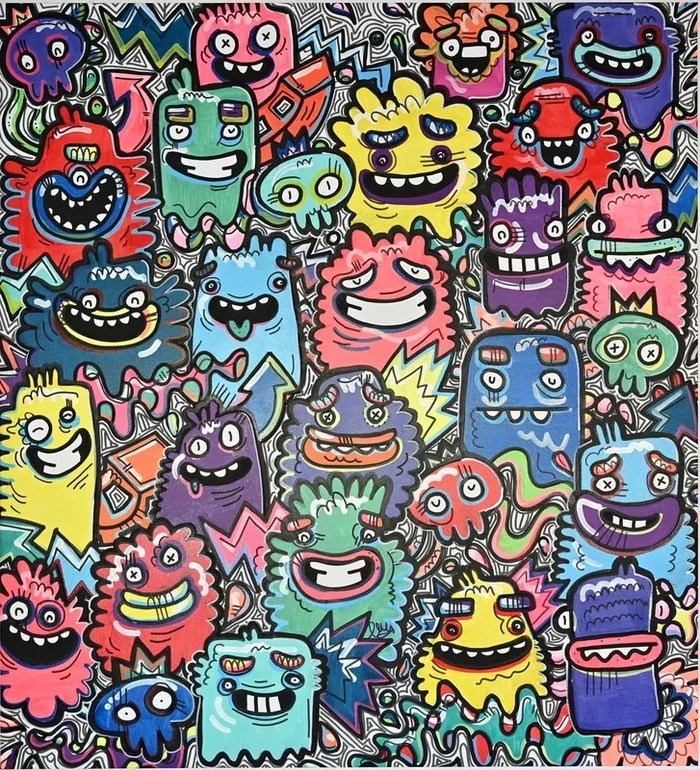 Blind Headlights (2022) Mixed-media painting by Fatin Rahmouni