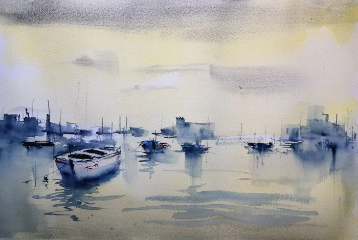 boats 91 (2024) Watercolour by Giorgio Gosti
