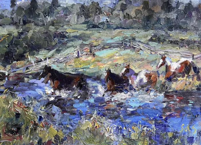 Crossing (2024) Oil painting by Liubou Sas