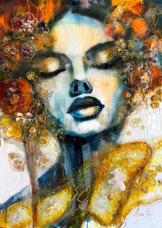 Fiery Heart (2025) Mixed-media painting by Lana Frey