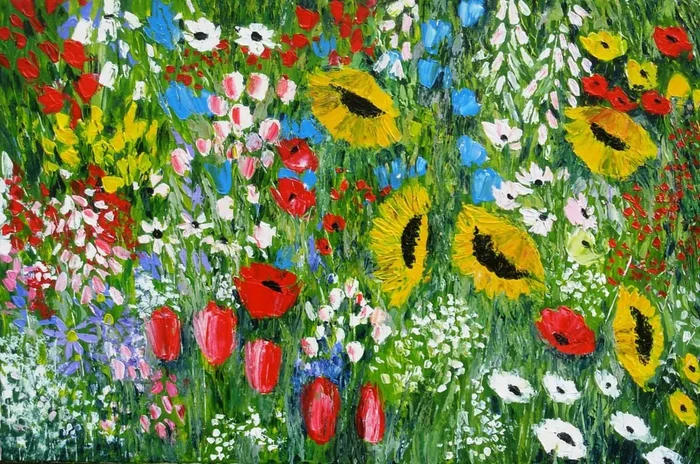 Garden Sunflowers (2016) Acrylic painting by Jan Rippingham