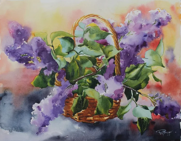 Lilac bouquet#3 (2023) Watercolour by Yurii Pashkov