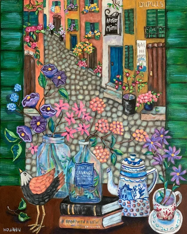 Mimi’s Menton (2020) Mixed-media painting by Holly Wojahn