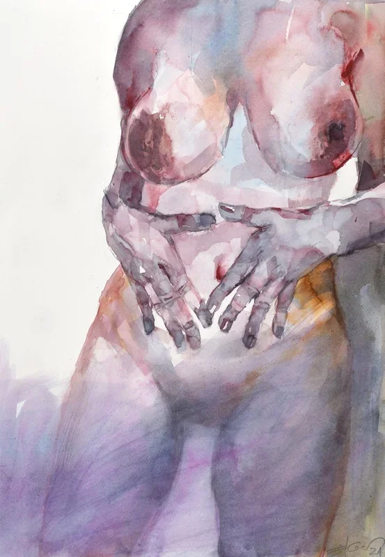 nude with spread fingers (2021) Watercolour by Goran Žigolić Watercolors