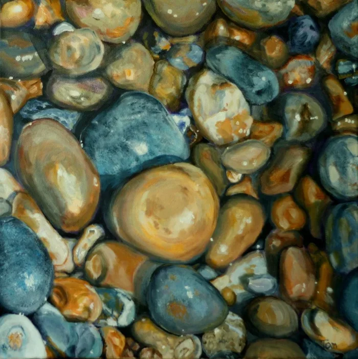 Pebbles on a Beach Acrylic painting by Tom Clay