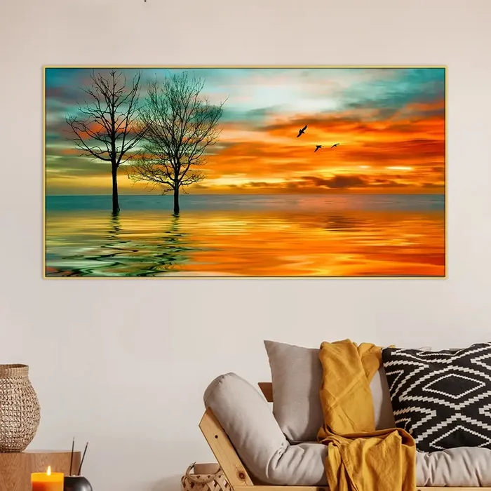 Sunset Scenery Canvas Painting With Frame