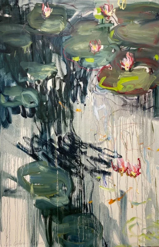 The water-lily pond. Reflections and flow. (2022) Oil painting by Lilia Orlova-Holmes