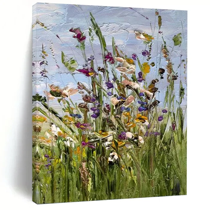 “Vibrant Wildflowers” Abstract Impasto Floral Painting on Canvas, Lively Decor DKH947