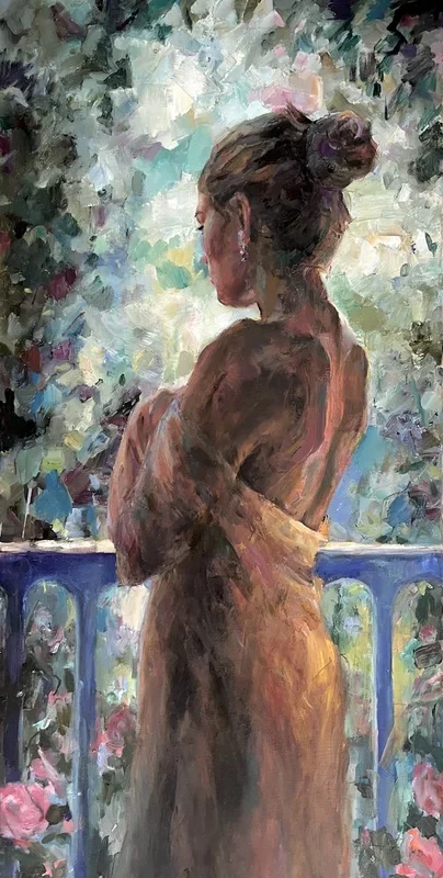 Woman on the balcony (2024) Oil painting by Liubou Sas