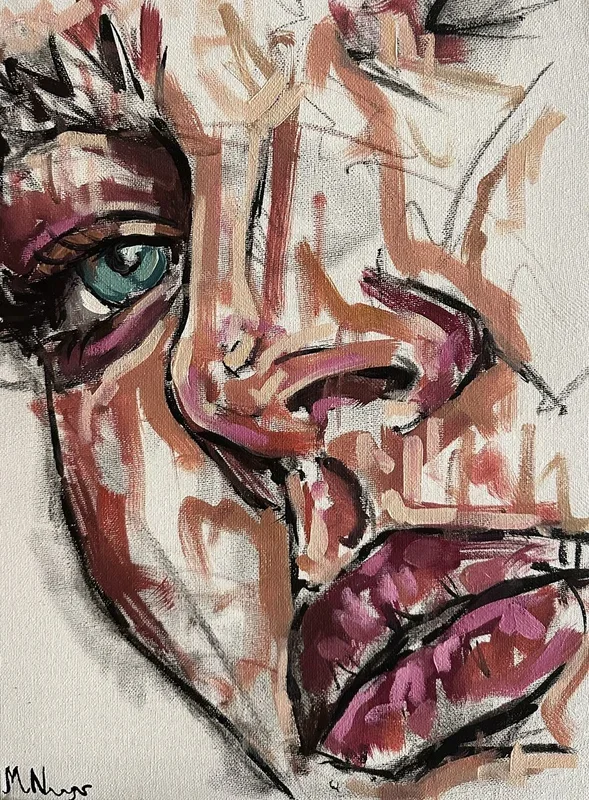 Woman painting female portrait (2023) Oil painting by Emmanouil Nanouris